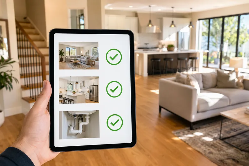 Handheld tablet showing property inspection checklist